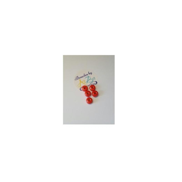 Perles rondes rouges en céramique 9*4mm x5 - Photo n°1