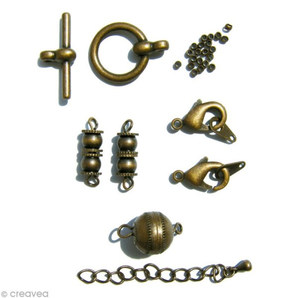 Assortiment de Fermoirs Chainette et Perles à écraser - Bronze - 15 pcs - Photo n°1