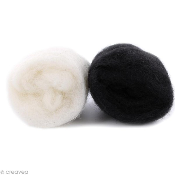 Mini pelotes laine cardée - Blanc et noir - 10 g - 2 pcs - Photo n°1