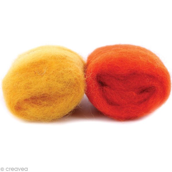 Mini pelotes laine cardée - Jaune et orange - 10 g - 2 pcs - Photo n°1