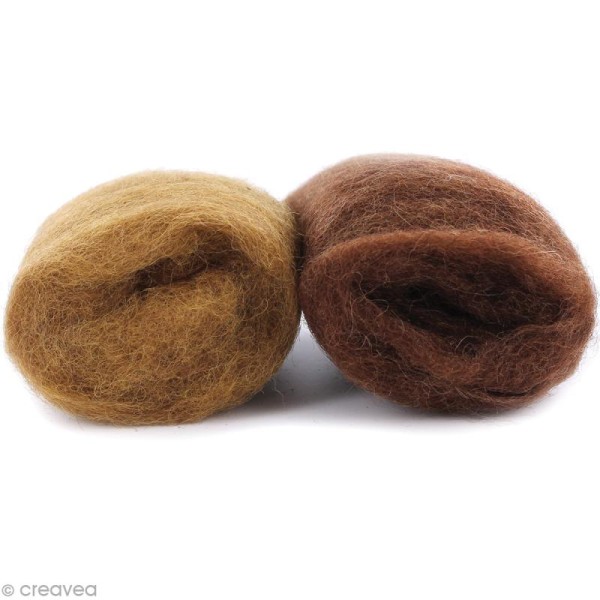 Mini pelotes laine cardée - Marron noisette et marron - 10 g - 2 pcs - Photo n°1
