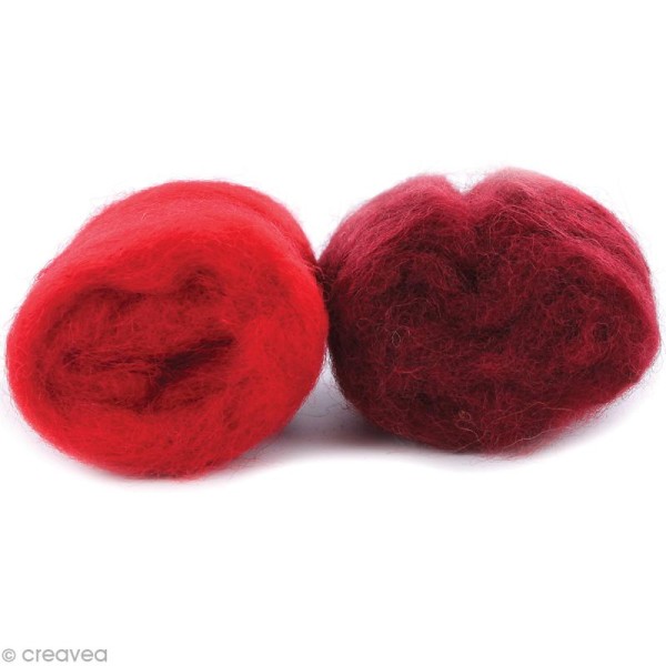 Mini pelotes laine cardée - Rouge bordeaux et rouge - 10 g - 2 pcs - Photo n°1