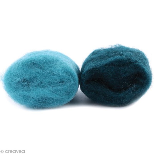 Mini pelotes laine cardée - Bleu turquoise et turquoise foncé - 10 g - 2 pcs - Photo n°1