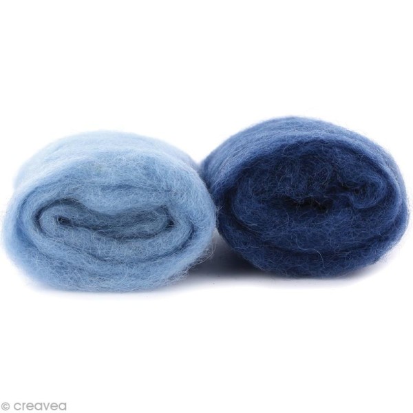 Mini pelotes laine cardée - Bleu nattier et bleu marine - 10 g - 2 pcs - Photo n°1