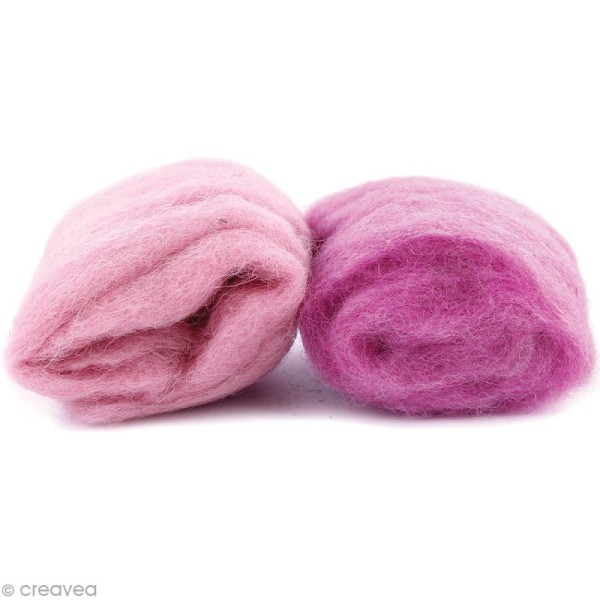 Mini pelotes laine cardée - Rose pâle et rose vif - 10 g - 2 pcs - Photo n°1