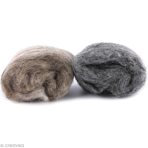 Mini pelotes laine cardée - Gris clair et gris foncé - 10 g - 2 pcs - Photo n°1