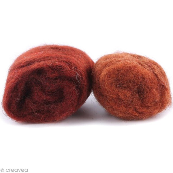 Mini pelotes laine cardée - Orange rouille et orange châtaigne - 10 g - 2 pcs - Photo n°1