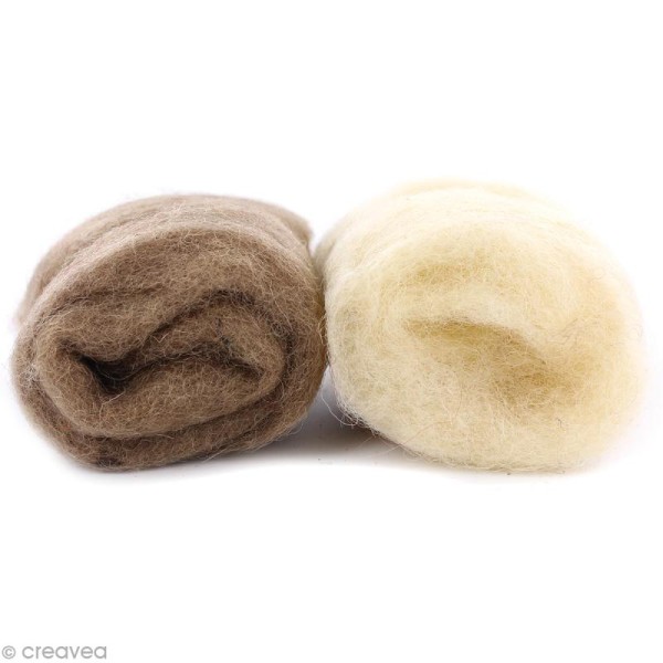 Mini pelotes laine cardée - Ecru et beige - 10 g - 2 pcs - Photo n°1