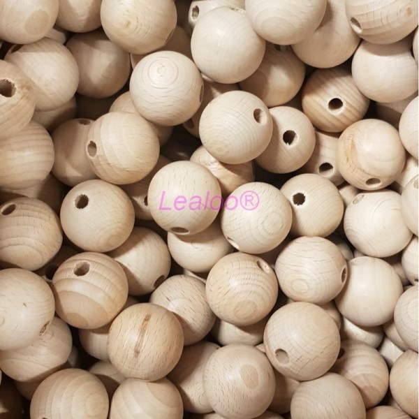 Lot de 25 Boules percées en bois de hêtre, diamètre 40 mm, perçage 8 mm - Photo n°1