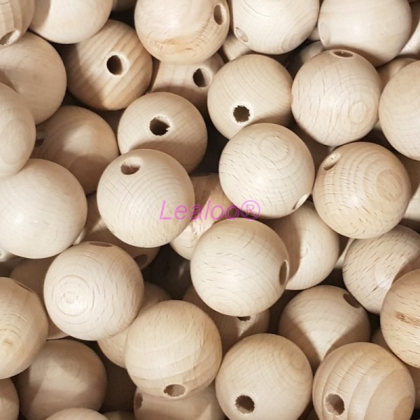 Lot de 25 Boules percées en bois de hêtre, diamètre 50 mm, perçage 8 mm - Photo n°1