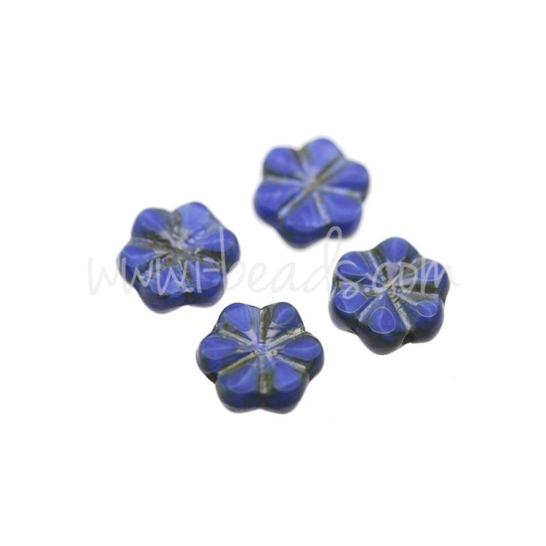 Perles en verre de BohÃªme fleur bleu et picasso 10mm (4) - Photo n°1