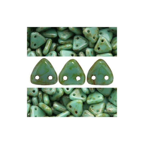 Perles 2 trous CzechMates triangle opaque turquoise picasso 6mm (10g) - Photo n°1