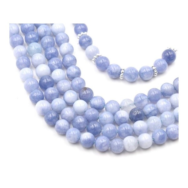 Quartz naturel teint  imitation aigue-marine - perles rondes, 6 mm (1 fil) - Photo n°1