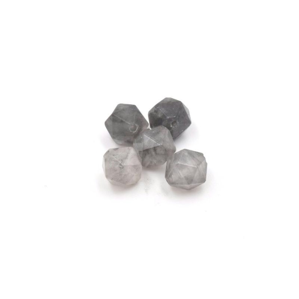 Perles de quartz naturel grise, polygone, facette, 10x9 mm, trou: 1 mm (X3 unités) - Photo n°1