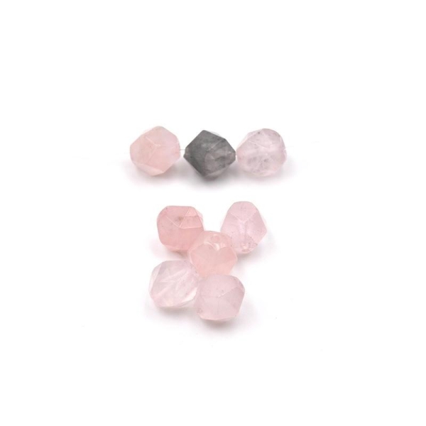 Perles de quartz rose naturel, polygone, facette, 10x9 mm, trou: 1 mm (X3 unités) - Photo n°1