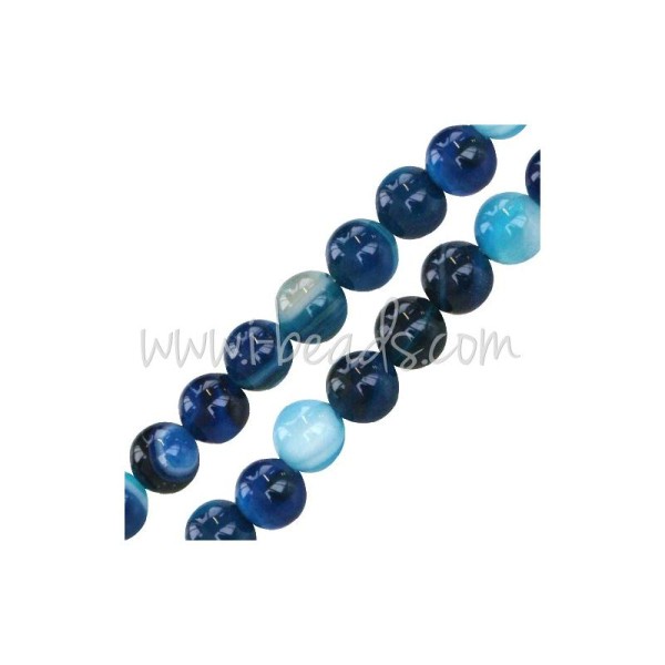 Perles rondes agate bleu 6mm sur fil (1) - Photo n°1
