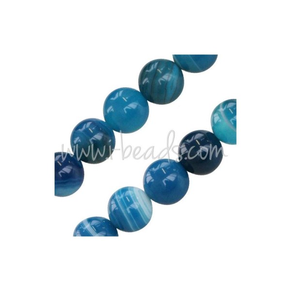 Perles rondes agate bleu 8mm sur fil (1) - Photo n°1