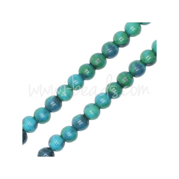 Perles rondes Azurite Chrysocolle 4mm sur fil (1) - Photo n°1