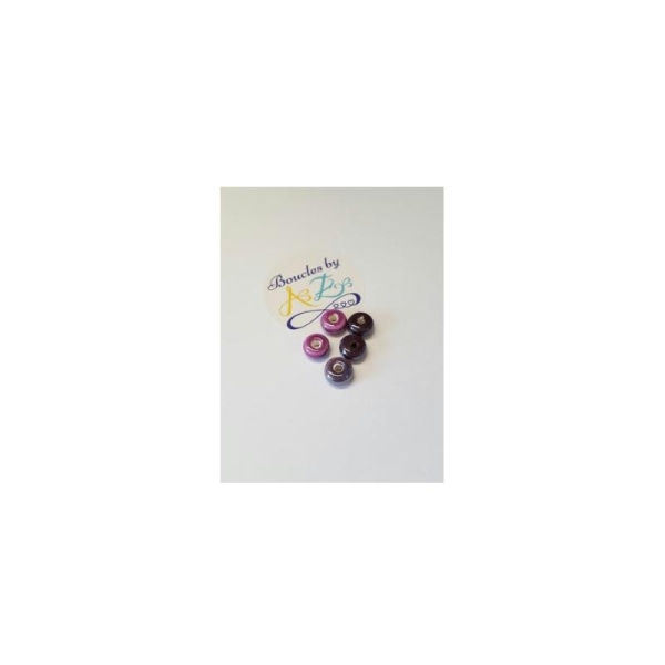 Perles rondes en céramique mix violet 9*4mm x5 - Photo n°1