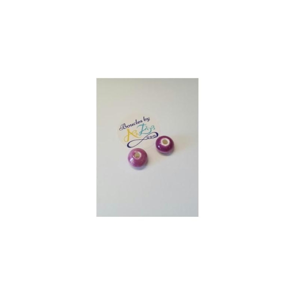 Perles rondes en céramique, violet/mauve 15mm x2 - Photo n°1