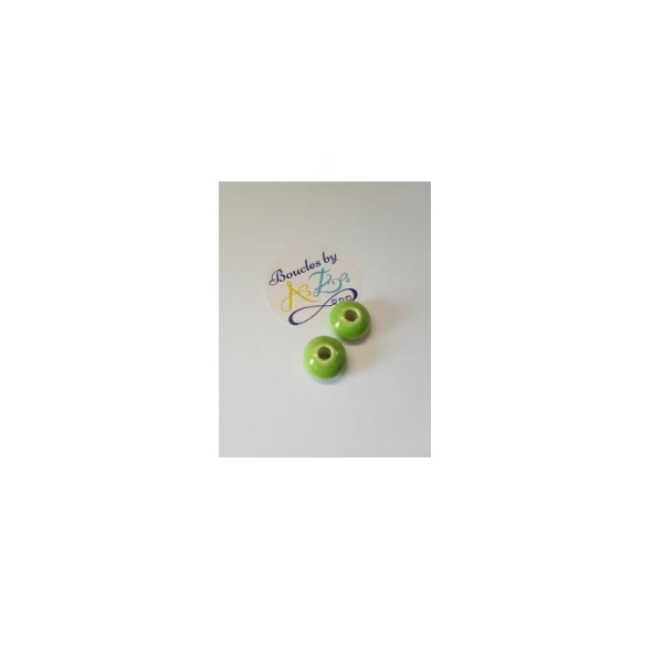 Perles rondes vertes en céramique 15mm x2 - Photo n°1