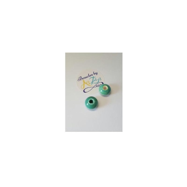 Perles rondes vertes en céramique 15mm x2 - Photo n°1
