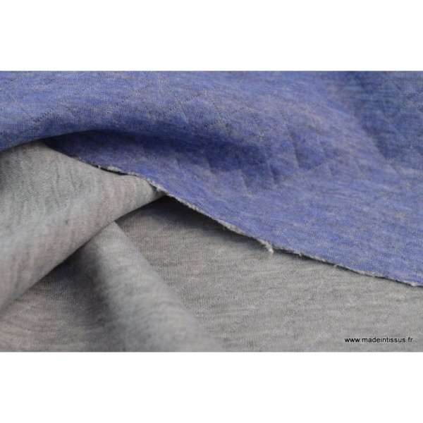 Tissu Jersey coton matelassé losange 1x1 JEAN MELANGE envers gris - Photo n°1