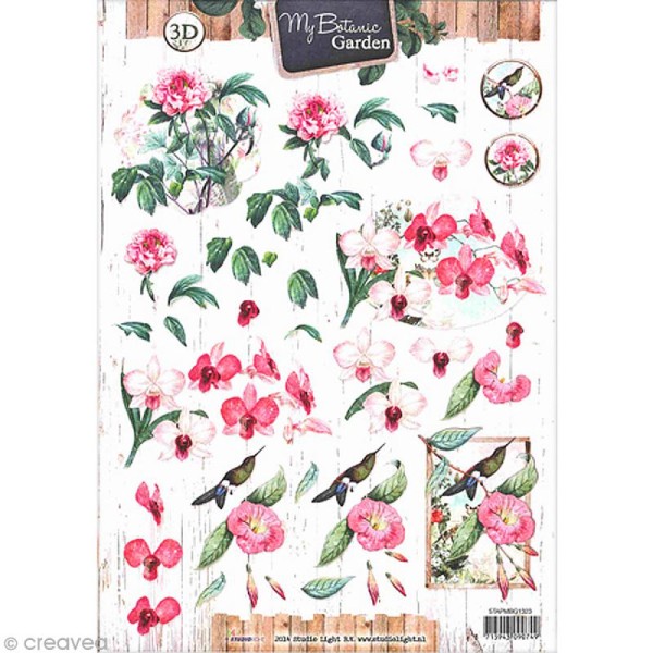 Carte 3D à découper - Botanique fleurs roses - A4 - Photo n°1
