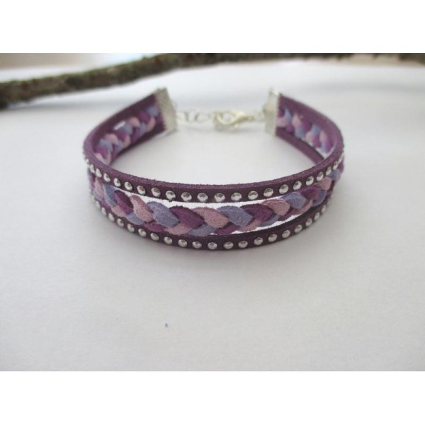 Kit bracelet suédine 3 rangs violet et mauve - Photo n°1