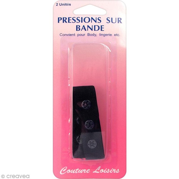 Bouton pression en bande - Noir - 1 bande de 6 pressions complètes - Photo n°1