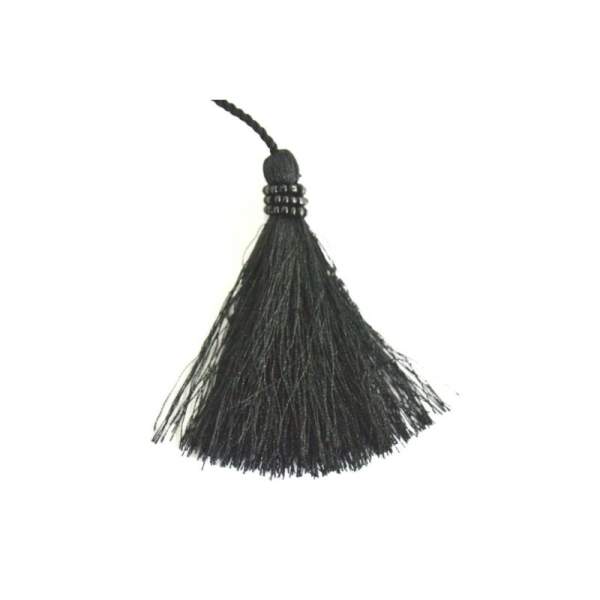 Lien pompon noir à  frange et petites perles - Photo n°1