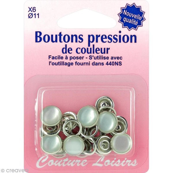 Bouton pression à griffes 11 mm - Blanc perle - 6 pcs - Photo n°1
