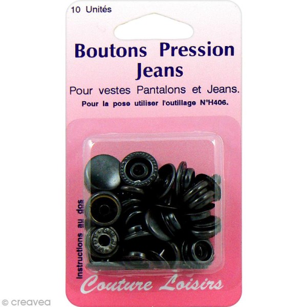 Bouton de jeans 15 mm - Noir - 10 pcs - Photo n°1