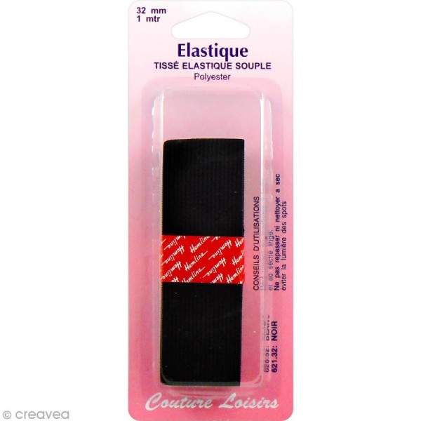 Tresse élastique plate Noir - 32 mm x 1 m - Photo n°1