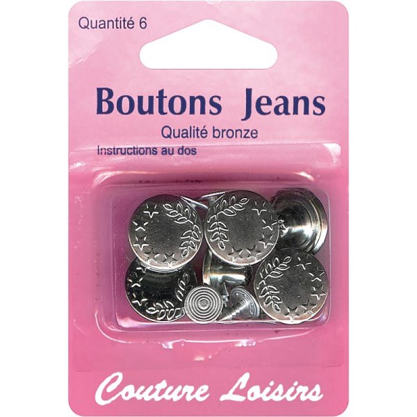 Boutons de jeans ronds 15 mm - Gris argenté - 6 pcs - Photo n°1
