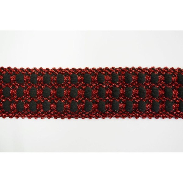 Galon élastique relief gaufré en rouge et noir 60mm - Photo n°1