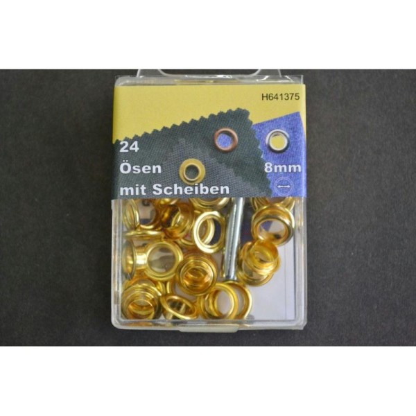 Set oeillets avec rondelles doré, outil de pose inclus, diamètre 11mm - Photo n°1