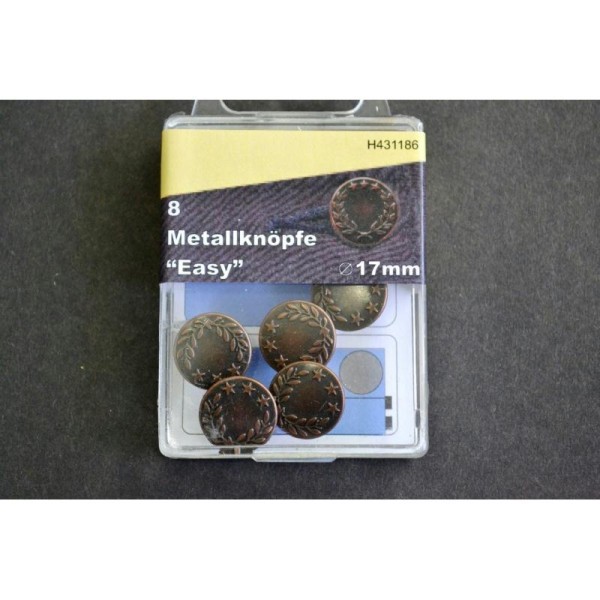 Set 8 boutons jean's couronne laurier cuivre antique, pose facile, diamètre 17mm - Photo n°1