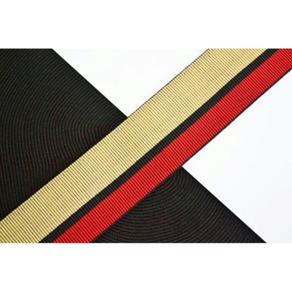 Galon élastique tricolore rouge noir et beige 40mm - Photo n°1