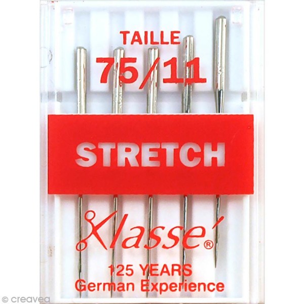 Aiguilles tissus stretch pour machine - Acier - Taille 75/11 - 5 pcs - Photo n°1