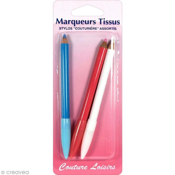 Crayons marqueurs tissus - Rose, bleu et blanc - 3 pcs - Photo n°1