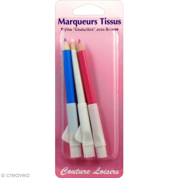 Crayons marqueurs tissus avec brosse - Rose, bleu et blanc - 3 pcs - Photo n°1