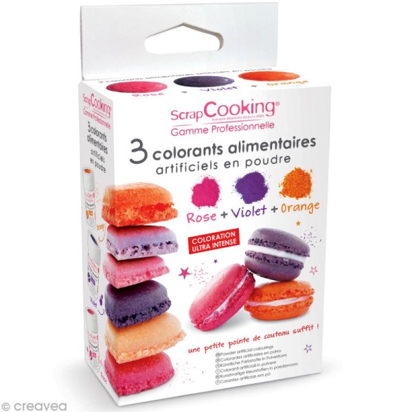 Colorant alimentaire artificiel en poudre - Rose, violet et orange - 3 x 5 g - Photo n°1