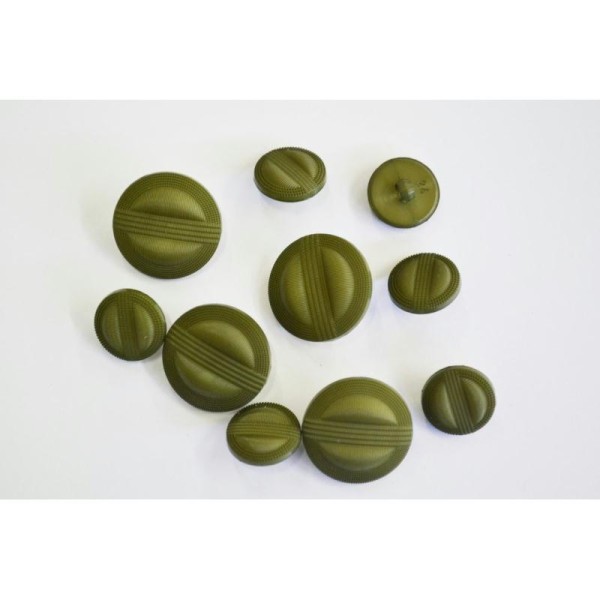 Bouton plastique ligné vert olive 15mm - Photo n°1