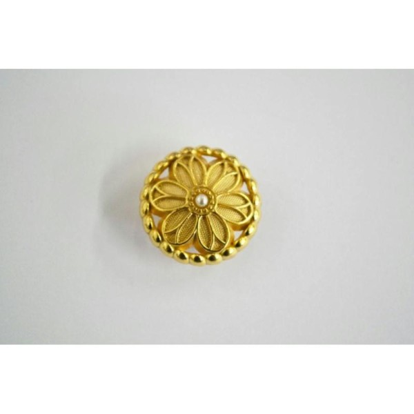 Bouton métal fleur doré, perle nacrée au centre 22mm - Photo n°1
