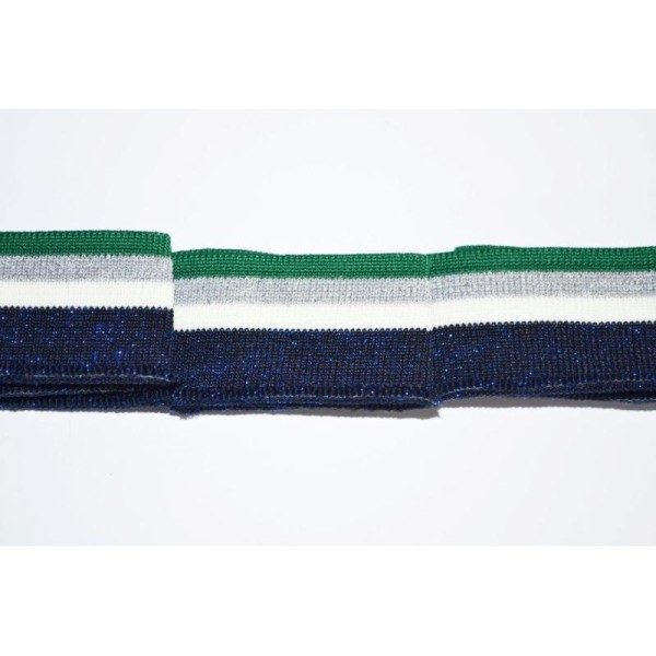 Bande 1.20 mètre bord côte lurex bleu, ivoire, lurex gris et vert 35mm - Photo n°1