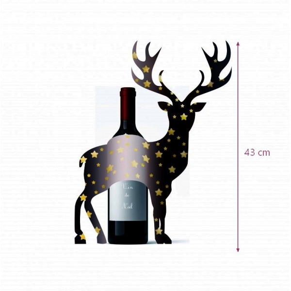 Cerf en Papier rigide Noir pour bouteille, 43 x 33 cm, décoration de Noël et hivernale - Photo n°1
