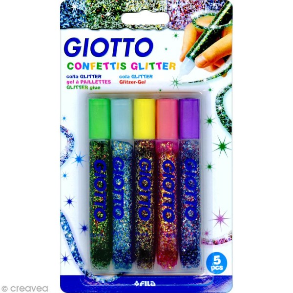Assortiment de stylos confettis glitter - 5 x 10,5 ml - Photo n°1