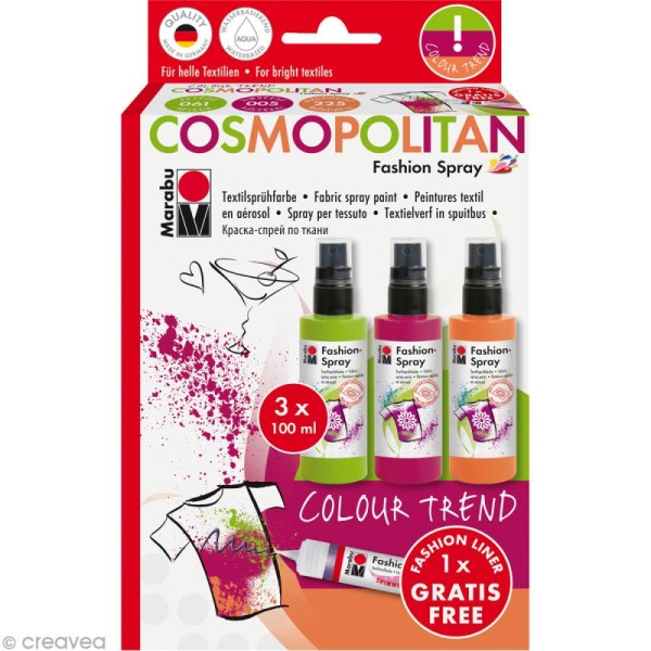 Kit peinture textile Fashion spray - Assortiment Cosmopolitan - 3 x 100 ml - Photo n°1