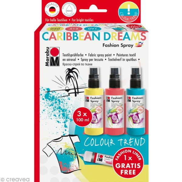 Kit peinture textile Fashion spray - Assortiment Caribbean Dreams - 3 x 100 ml - Photo n°1